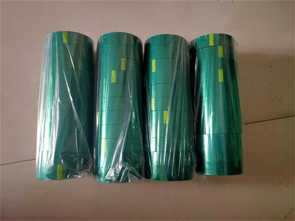 Green polyester film thermal tape for EVA laminated glass processing working together with vacuum bagging film inside autoclave. 